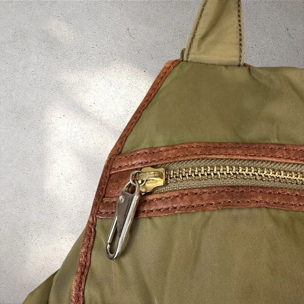 Tory Burch Green Nylon Leather Backpack Zippered Drawstring